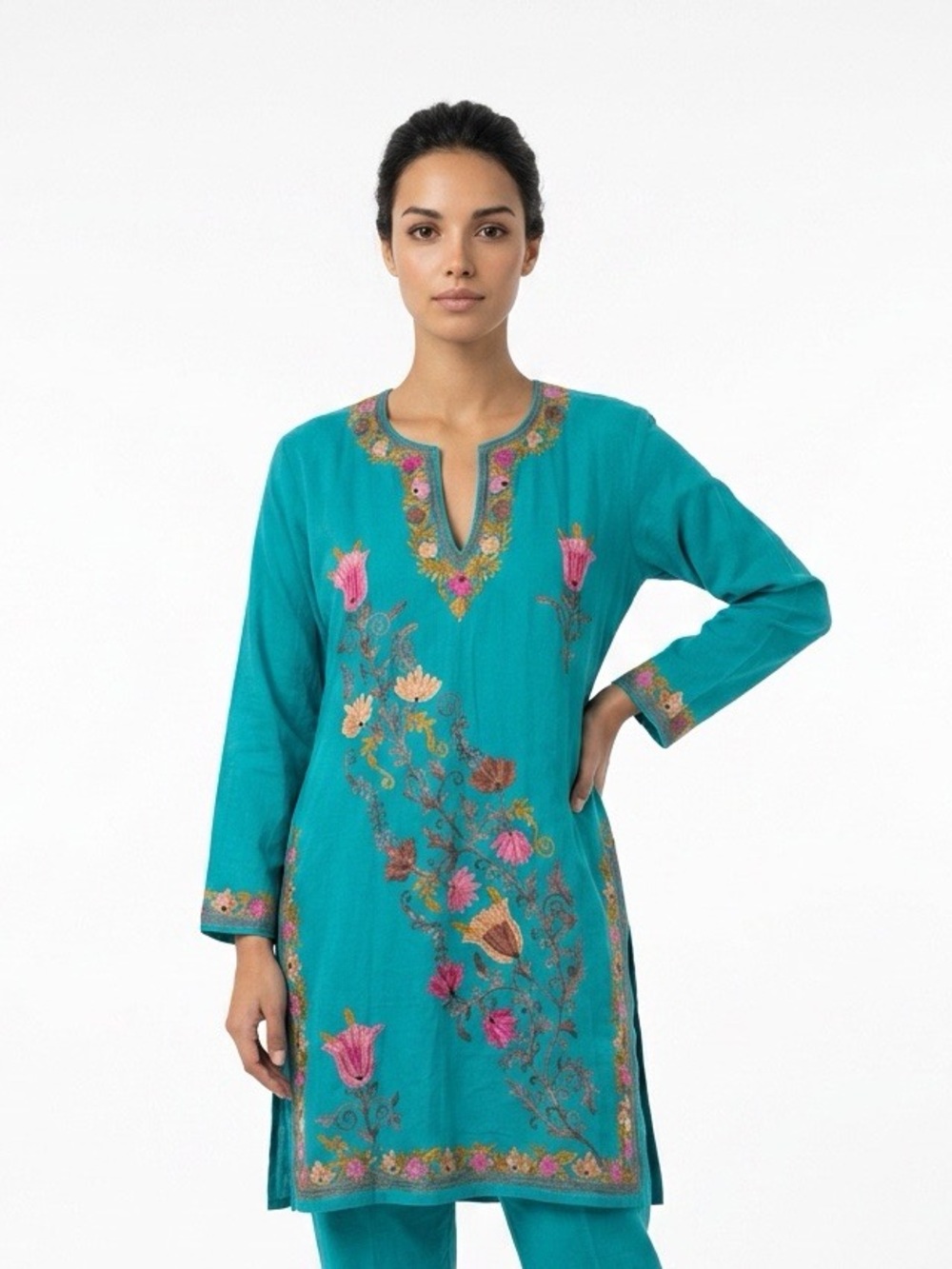 Embroidered Teal Tunic Women’s Lightweight Boho Style Top